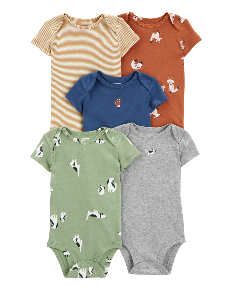 Baby 5-Pack Animal Print Short Sleeve Bodysuits, image 1 of 8 slides