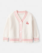 Baby Girl 2-Piece Cherry Long-Sleeve Sweater & Plaid Knit Skort Set - Ivory/Navy, image 2 of 7 slides