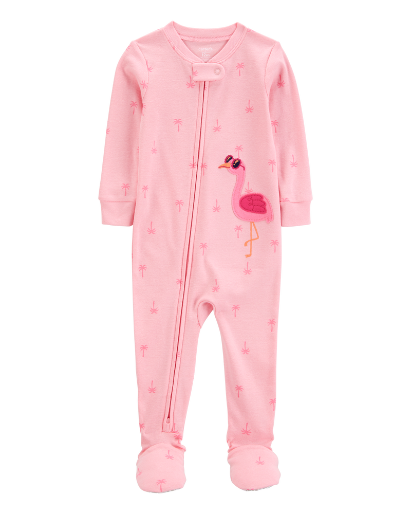 Baby Girl Flamingo Print Snug Fit Cotton Footie 1-Piece Pajamas - Pink, image 1 of 4 slides
