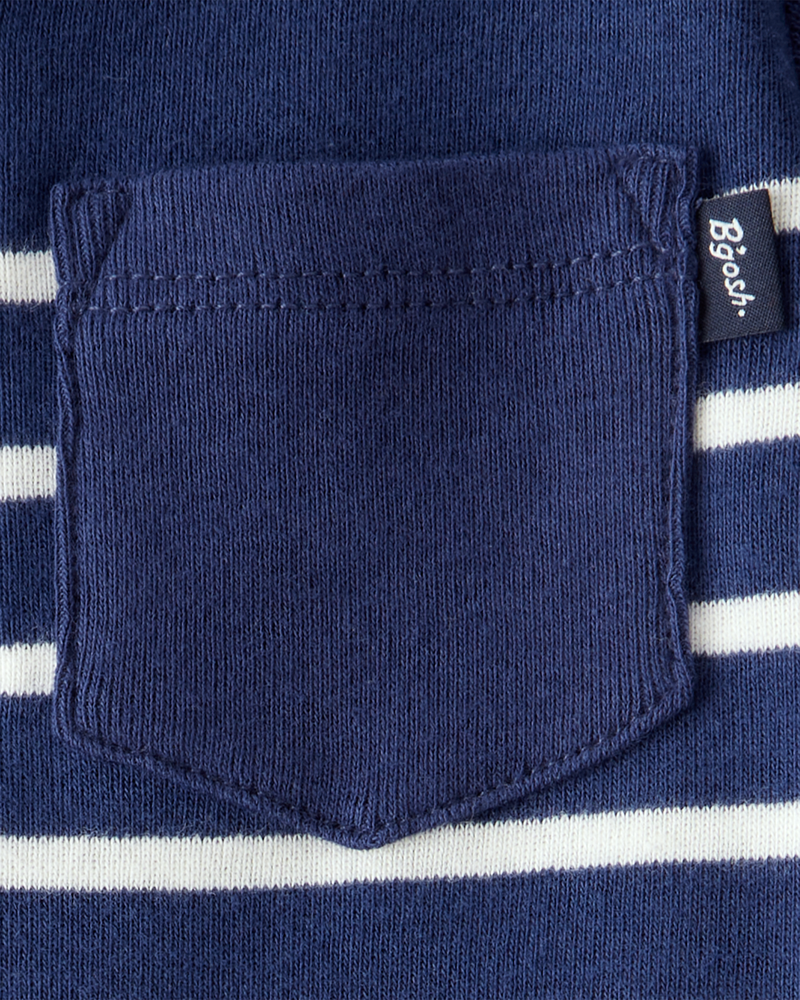 Baby Ribbed Striped Button Down  Short-Sleeve Bodysuit - Navy, image 2 of 3 slides