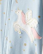 Toddler Girl Unicorn Star 100% Cotton Long-Sleeve 1-Piece Pajamas - Blue, image 2 of 4 slides