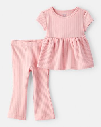 Baby 2-Piece Ribbed Tee & Pull-On Pant Set - Pink, 