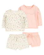Baby 4-Piece French Terry Mix-and-Match Outfit Set - Pink/Ivory, image 1 of 11 slides