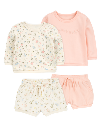 Baby 4-Piece French Terry Mix-and-Match Outfit Set - Pink/Ivory, 