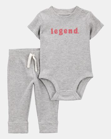 Baby 2-Piece Legend Short-Sleeve Waffle Knit Bodysuit & Pant Set - Grey, 