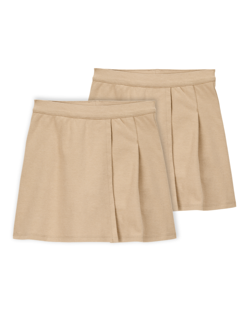 Kid 2-Pack Ponte Knit Uniform Skirts - Khaki, image 1 of 4 slides