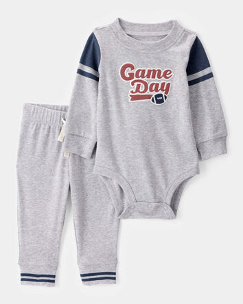 Baby Boy 2-Piece Game Day Long-Sleeve Bodysuit Pant Set - Grey, 