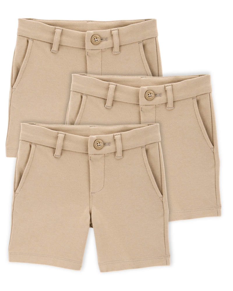 Toddler 3-Pack Ponte Knit Uniform Shorts - Khaki, image 1 of 6 slides