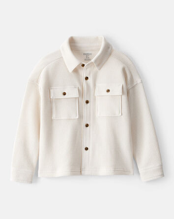 Toddler Boy Long-Sleeve Waffle Knit Utility Shirt - White, 