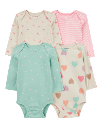 Baby Girl 4-Pack Long-Sleeve Cotton Bodysuits, 