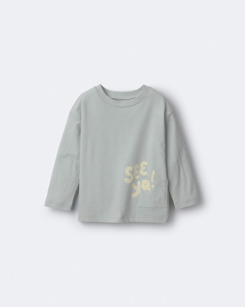 Toddler 'See Ya' Long-Sleeve Pocket Relaxed Graphic Tee - Light Blue, image 2 of 6 slides