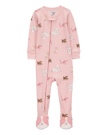 Toddler Girl 1-Piece Dog 100% Snug Fit Cotton Footie Pajamas - Pink, 