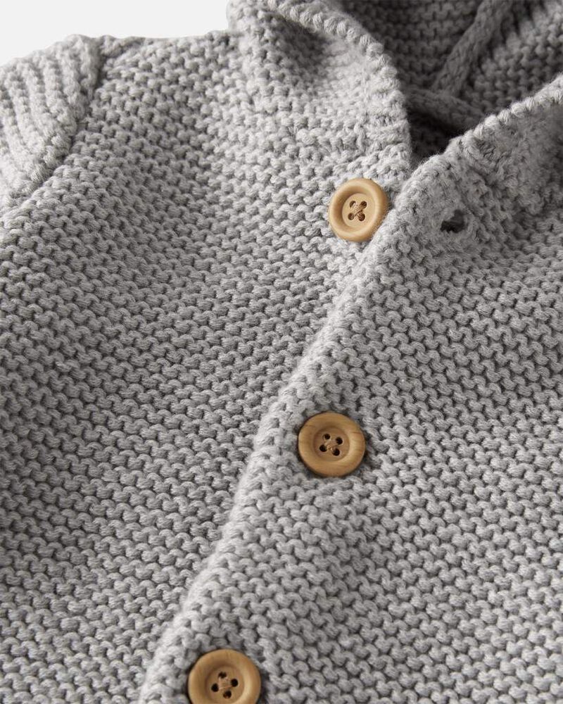 Baby Organic Cotton Signature Stitch Cardigan - Grey, image 3 of 5 slides
