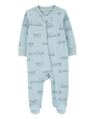 Baby Boy Train 2-Way Zip Sleep & Play Pajamas - Blue, image 1 of 3 slides