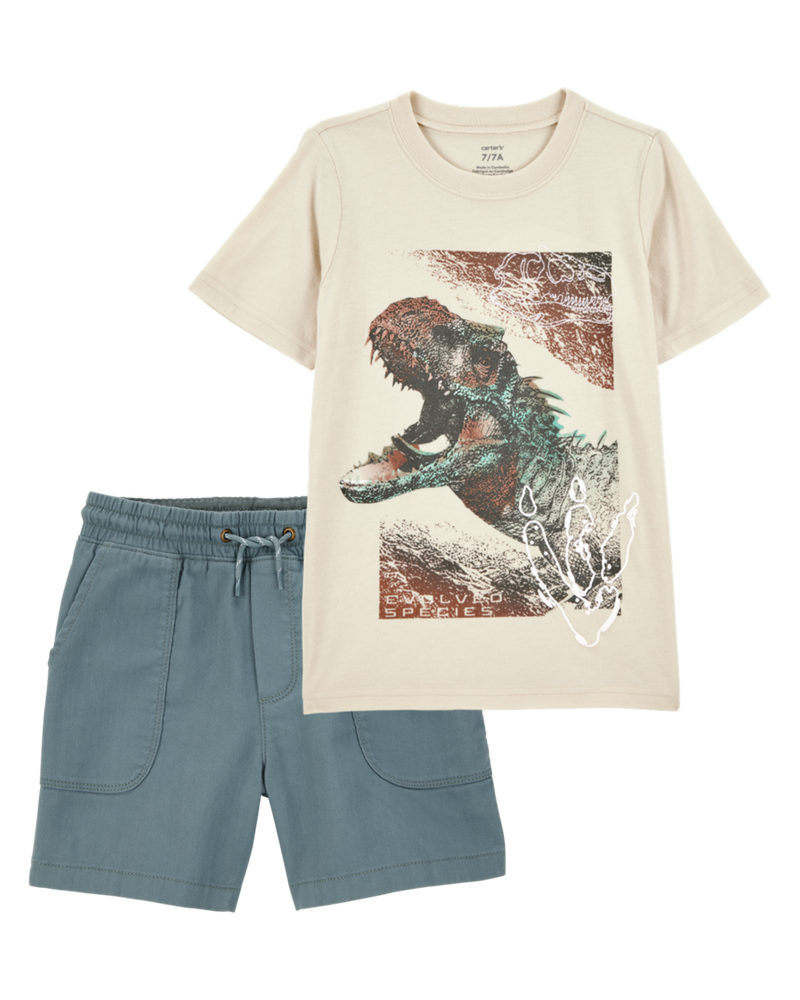 Kid 2-Piece Dinosaur Tee & Shorts Outfit Set, image 1 of 6 slides