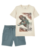 Kid 2-Piece Dinosaur Tee & Shorts Outfit Set, image 1 of 6 slides