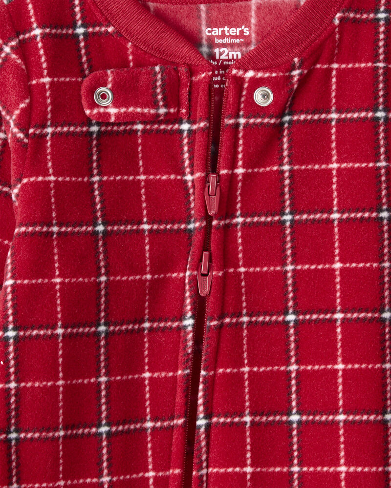 Baby Boy Plaid Print Fleece Loose Fit 1-Piece Pajamas - Red, image 2 of 4 slides