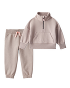 Baby Girl 2-Piece DayDream Fleece Quarter-Zip Pullover Sweatshirt & Joggers Set - Brown, image 1 of 6 slides