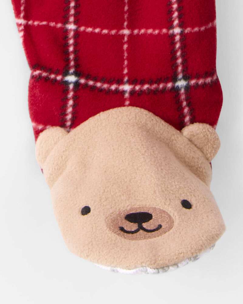 Baby Boy Plaid Print Fleece Loose Fit 1-Piece Pajamas - Red, image 3 of 4 slides