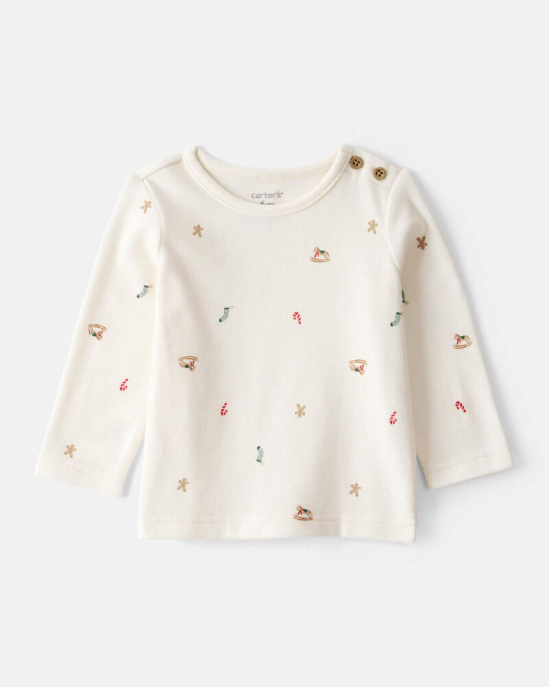 Baby Boy Gingerbread Holiday Print Long-Sleeve Overall Set - Red, image 3 of 8 slides