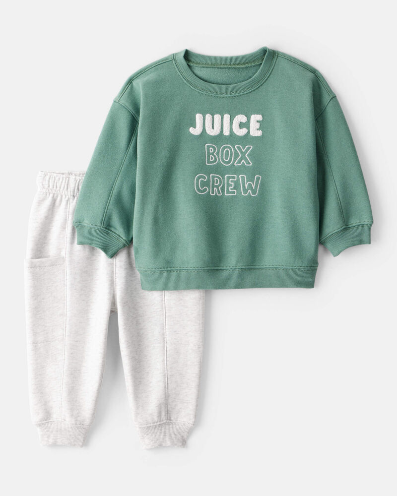 Baby Boy DayDream Fleece Juice Box Crew Long-Sleeve Tee & Pant Set - Green, image 1 of 7 slides