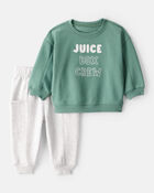 Baby Boy DayDream Fleece Juice Box Crew Long-Sleeve Tee & Pant Set - Green, image 1 of 7 slides