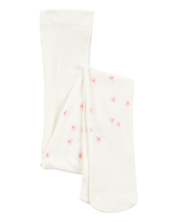 Girls Floral Tights - Cream, 