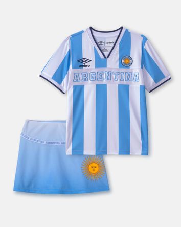 Girls 2-Piece Umbro Argentina Soccer Jersey & Skort Set - Light Blue/White, 