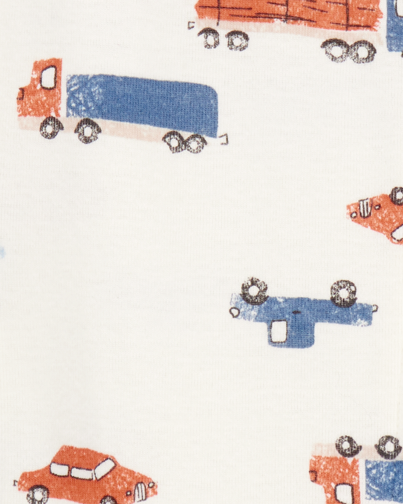 Toddler Boy 1-Piece Car Print 100% Snug Fit Cotton Footie Pajamas - Ivory, image 2 of 3 slides