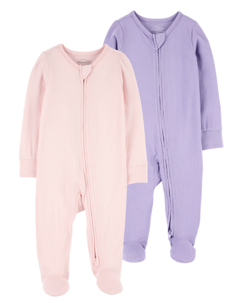 Baby 2-Pack Zip-Up PurelySoft Sleep & Play Pajamas, image 1 of 9 slides