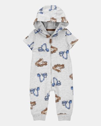 Baby Boy Construction Hooded Jumpsuit - Grey, 