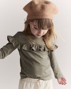 Toddler Girl Mock Neck Ruffle Top - Olive, image 3 of 7 slides