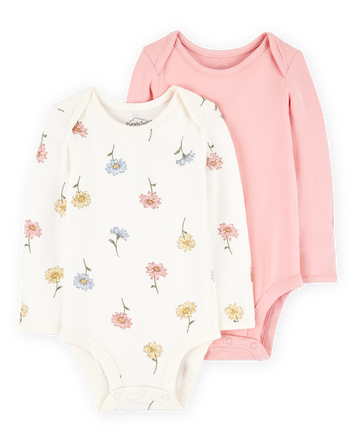 Baby Girl 2-Pack Long-Sleeve PurelySoft Bodysuits - Pink, 