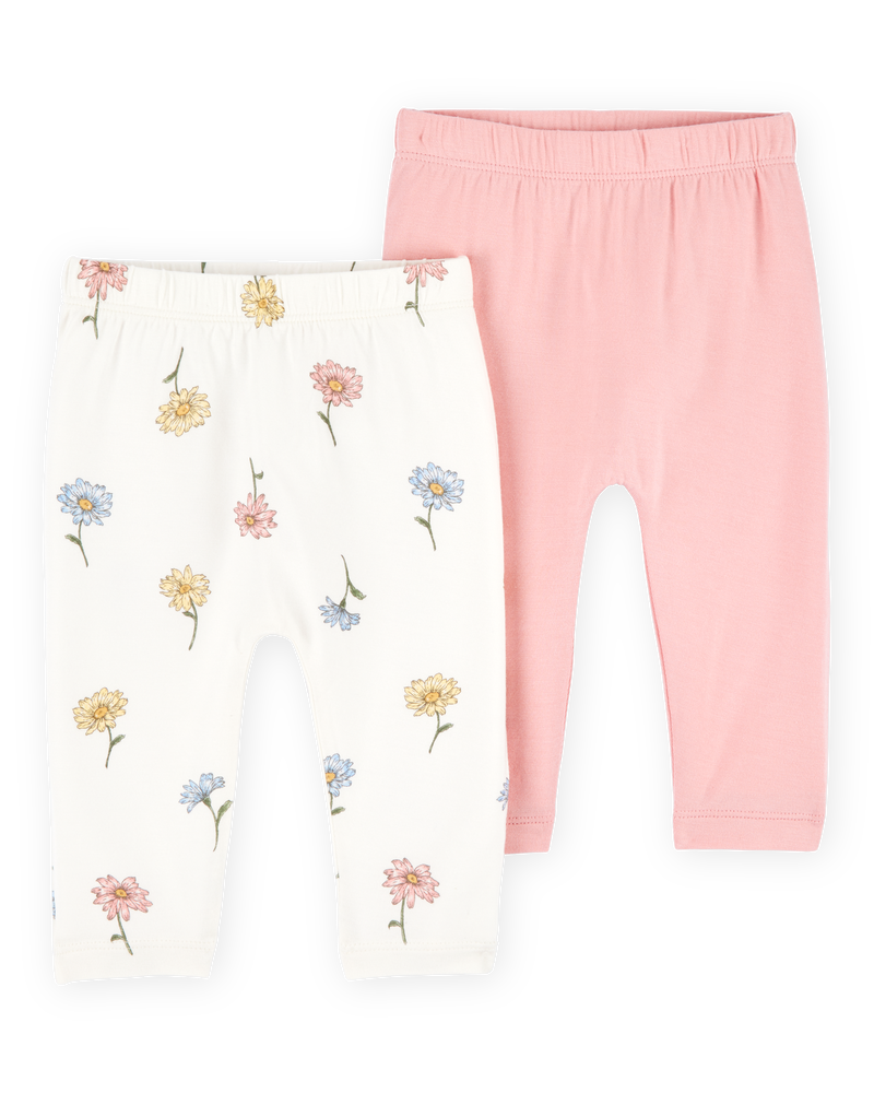 Baby Girl 2-Pack PurelySoft Pull-On Pants - Pink/Ivory, image 1 of 7 slides
