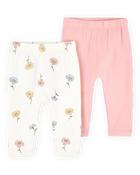 Baby Girl 2-Pack PurelySoft Pull-On Pants - Pink/Ivory, image 1 of 7 slides