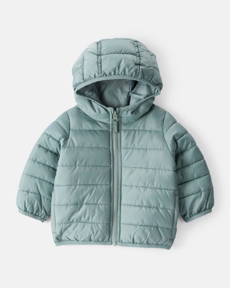 Baby Packable Hooded Puffer Jacket - Green, image 1 of 6 slides