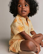 Toddler Boy Button-Down Short-Sleeve Shirt in Sunny Life Print - Yellow, image 3 of 6 slides
