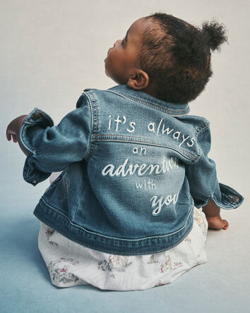 Baby Disney&copy; Winnie the Pooh Embroidered Knit-Like Denim Jacket with Back Art - Dark Wash, 
