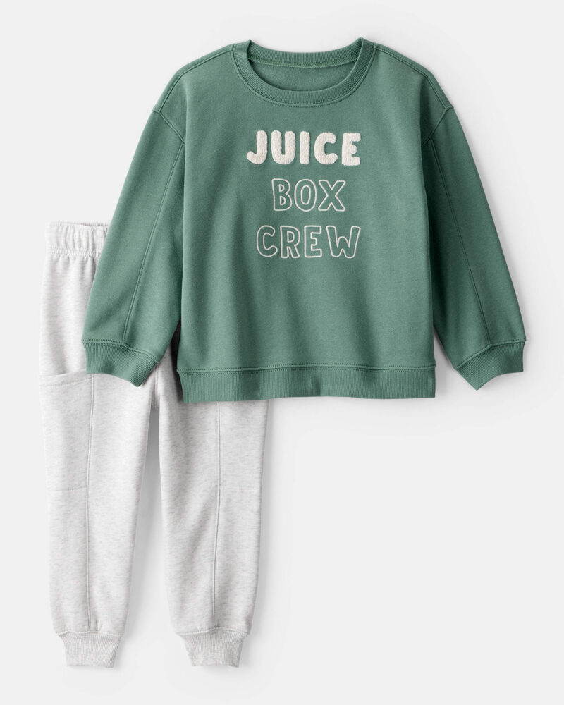 Toddler Boy DayDream Fleece Juice Box Crew Long-Sleeve Tee & Pant Set - Green, image 1 of 7 slides
