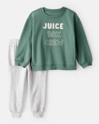 Toddler Boy DayDream Fleece Juice Box Crew Long-Sleeve Tee & Pant Set - Green, image 1 of 7 slides