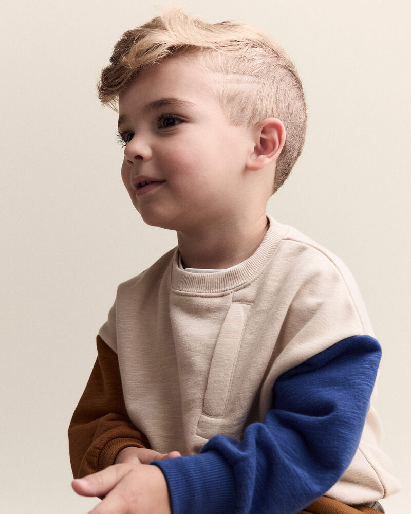 Toddler Boy Colorblock Pullover Sweatshirt - Khaki, image 3 of 6 slides