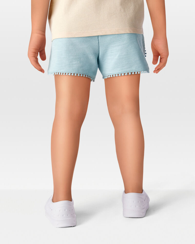 Toddler 2-Piece Floral Ribbed Tank Top & Pom Pom Dolphin Shorts Set - Turquoise, image 7 of 8 slides