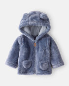 Baby Boy Sherpa Lined Long-Sleeve Hooded Zip-Up Jacket- Blue, image 1 of 4 slides