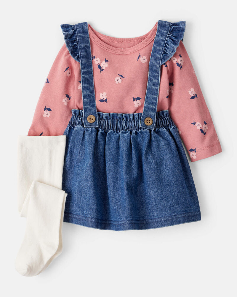 Baby Girl 3-Piece Floral Long-Sleeve Dress Set - Blue, image 1 of 6 slides