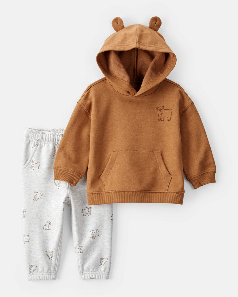 Baby Boy DayDream Fleece Bear Print Long-Sleeve Tee & Pant Set - Brown, image 1 of 6 slides