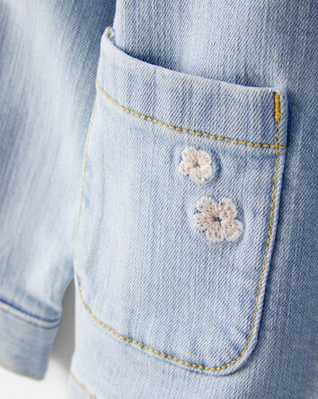Toddler Girl Flower Embroidered Denim Jacket - Light Wash, 