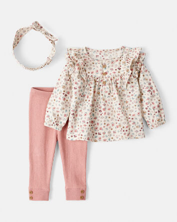 Baby Girl 3-Piece Cotton Tee & Pant Set - Pink, 