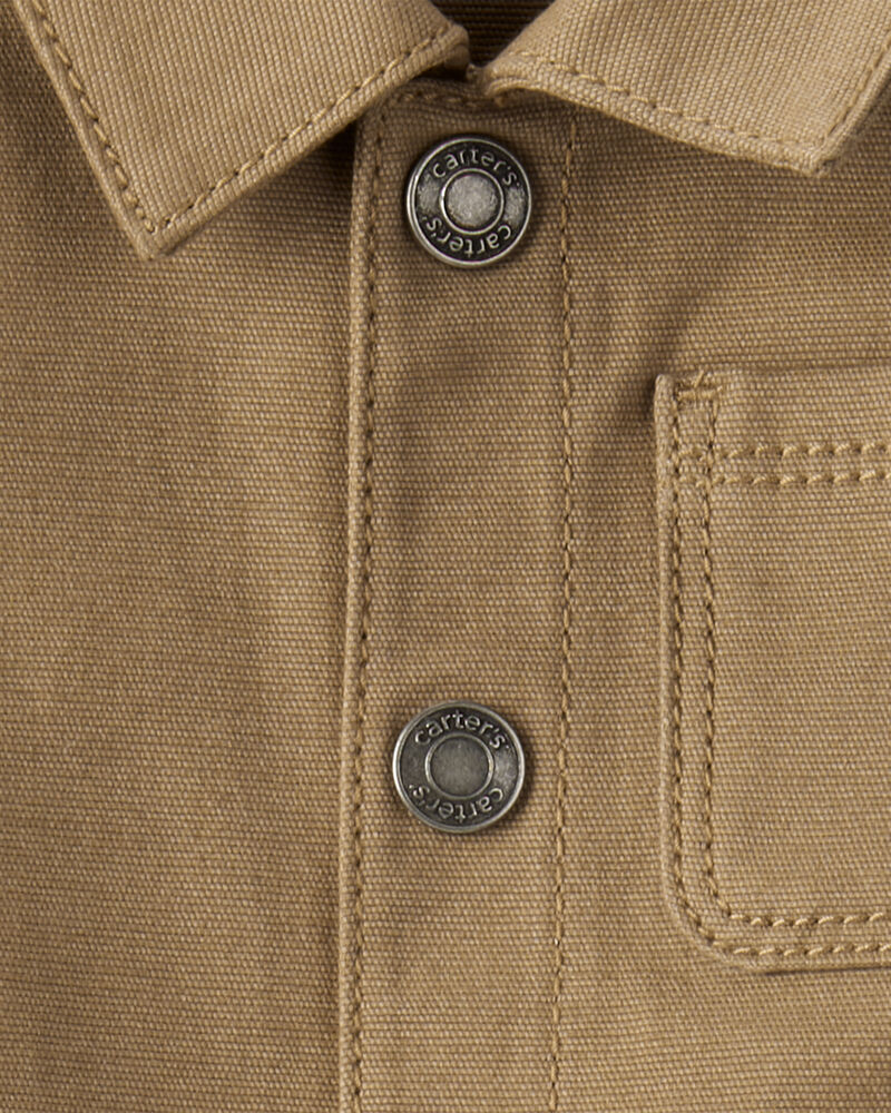 Baby Boy Canvas Long-Sleeve Jumpsuit - Brown, image 4 of 6 slides