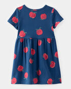 Toddler Girl Apple Print Short-Sleeve Knit Dress - Navy, image 2 of 4 slides