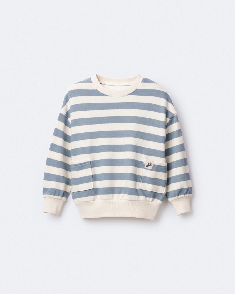 Toddler 'Hey!' Striped Otter Sweatshirt&trade; with Pockets - Blue/Cream, image 2 of 7 slides